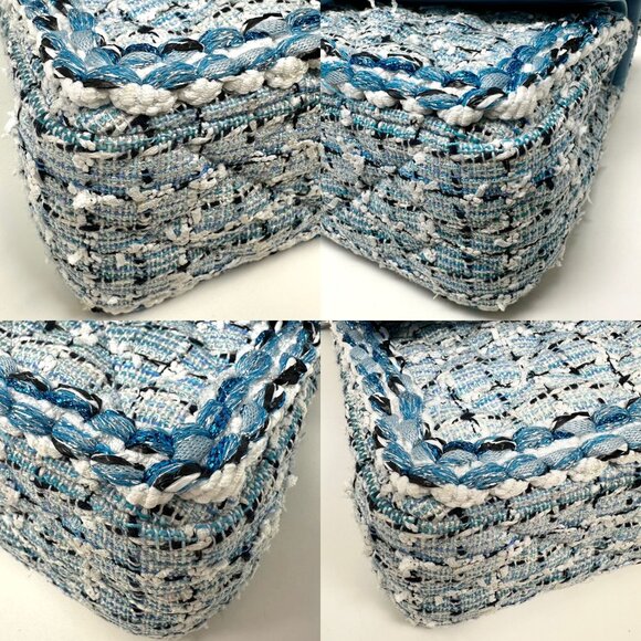 CHANEL19C Blue Braided Tweed Classic Medium Double Flap Bag Silver Hardware - Picture 9 of 14